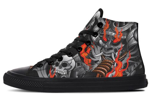 fire eyes japanese warrior high top canvas shoes