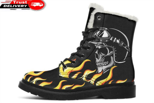 fire skull faux fur leather boots