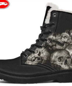 flames and skulls tattoo faux fur leather boots