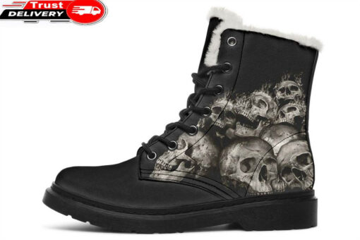 flames and skulls tattoo faux fur leather boots