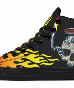 flaming skull engine high top canvas shoes