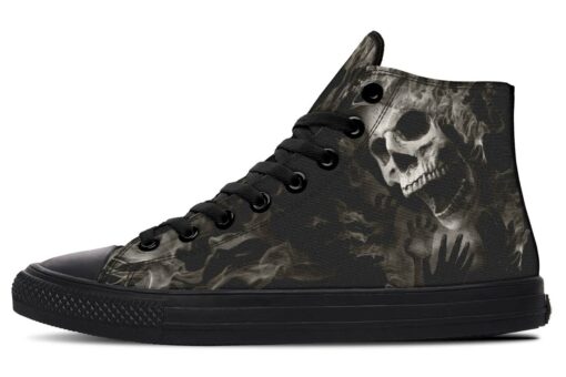 flaming skull tattoo style high top canvas shoes