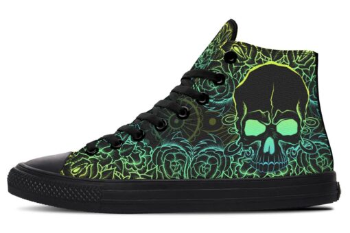 flashy green and yellow skull high top canvas shoes