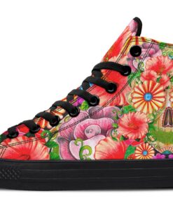 flower face skull high top canvas shoes
