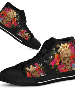 flower floral sugar skull unisex high top canvas shoes