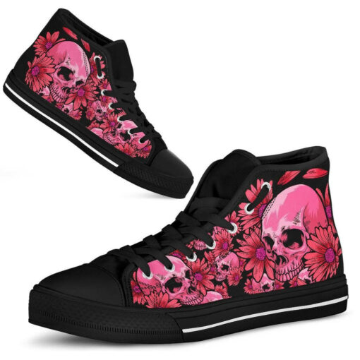 flower pink sugar skull unisex high top canvas shoes