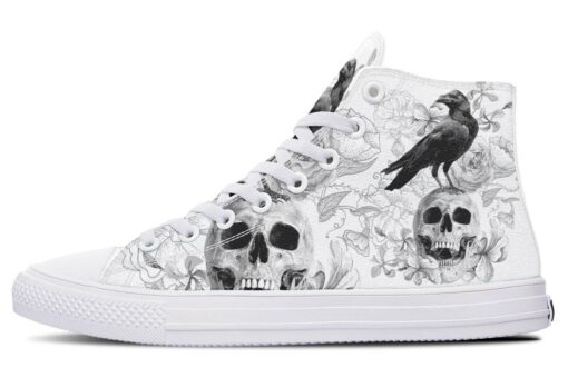flowers skull raven high top canvas shoes