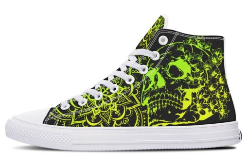 fluo skull flowers high top canvas shoes