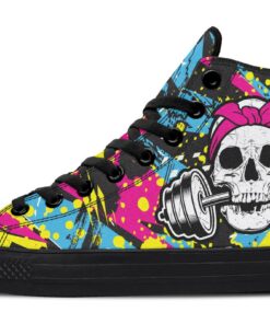 funky dumbbell skull high top canvas shoes