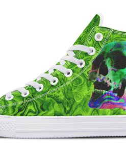 funky green background skull high top canvas shoes