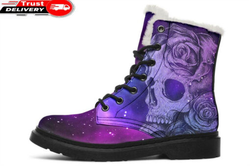 galaxy skull and rose faux fur leather boots