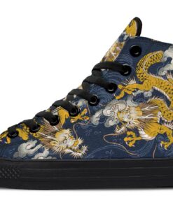 gold dragon and blue waves high top canvas shoes