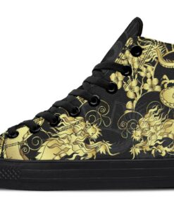 gold flowers gold dragon high top canvas shoes