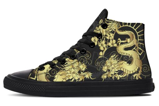 gold flowers gold dragon high top canvas shoes