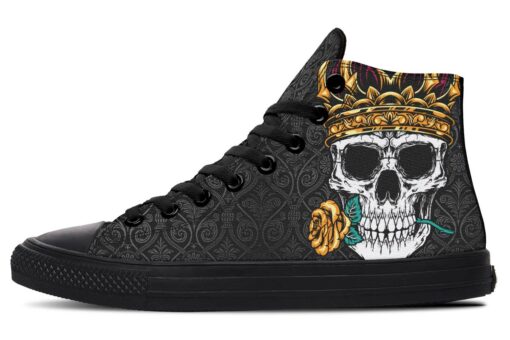 gold king skull rose high top canvas shoes