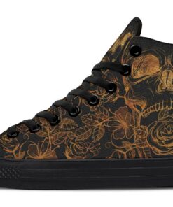 gold rose and skull high top canvas shoes