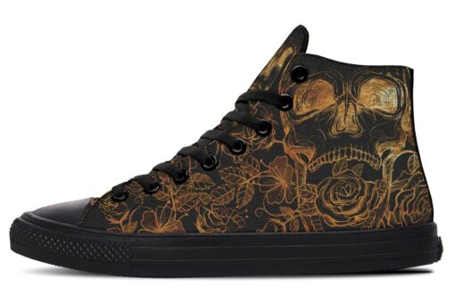 gold rose and skull high top canvas shoes
