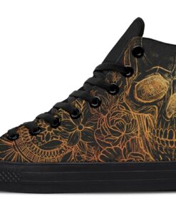 gold skull and flowers high top canvas shoes