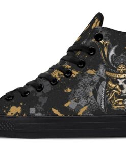 golden samurai skull high top canvas shoes