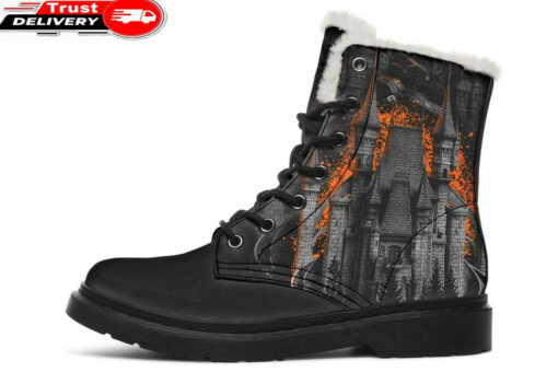 gothic castle faux fur leather boots