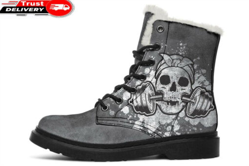 gray splat skull faux fur leather boots