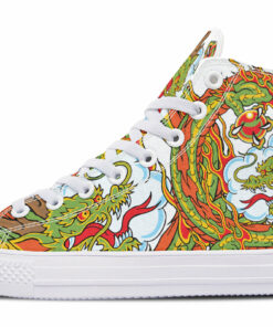 green dragon and cloud high top canvas shoes