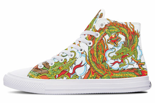 green dragon and cloud high top canvas shoes