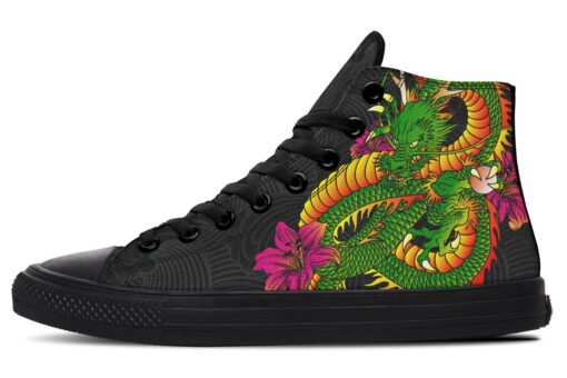 green dragon and flowers high top canvas shoes