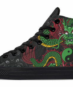 green dragon and yin yang high top canvas shoes