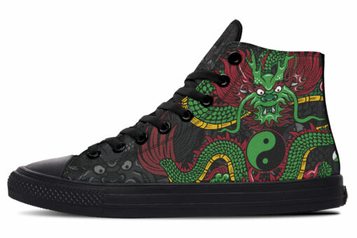 green dragon and yin yang high top canvas shoes