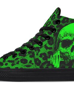 green leopard skull high top canvas shoes
