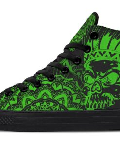 green lightning native american skull high top canvas shoes