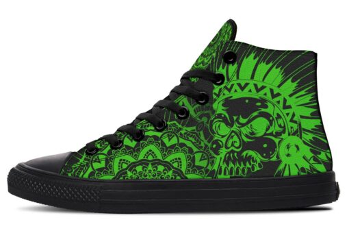 green lightning native american skull high top canvas shoes