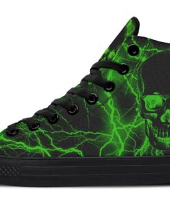 green lightning skull high top canvas shoes