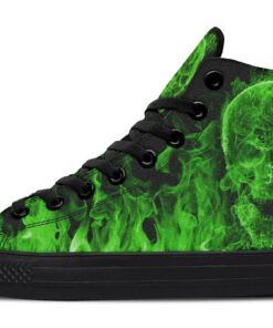 green skull flames high top canvas shoes