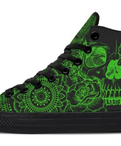 green skull mandala high top canvas shoes
