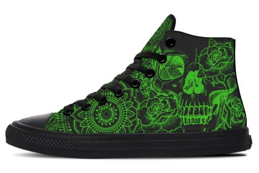 green skull mandala high top canvas shoes