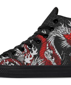 grey and red dragon high top canvas shoes