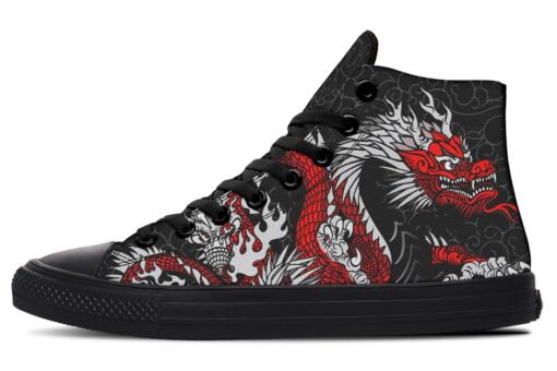 grey and red dragon high top canvas shoes