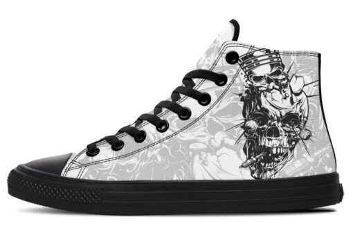 grey and red piston skulls high top canvas shoes