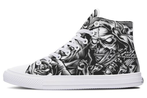 grey cartoon skull art high top canvas shoes