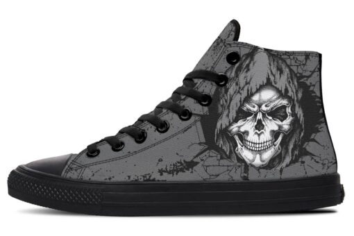 grey hoodie skull high top canvas shoes