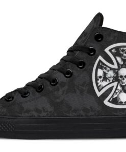 grey maltese cross and skull high top canvas shoes