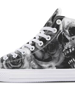 grey rose skull high top canvas shoes