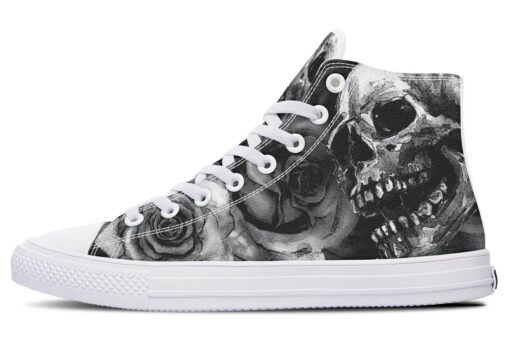 grey rose skull high top canvas shoes