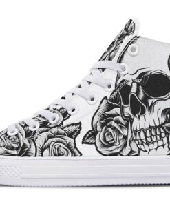 grey roses and skull high top canvas shoes