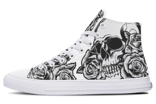 grey roses and skull high top canvas shoes