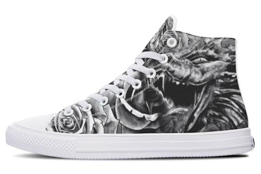 grey scary dragon high top canvas shoes