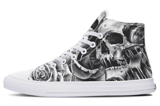 grey scary skull high top canvas shoes