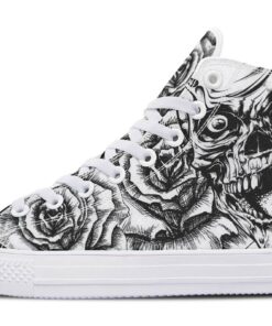 grey skull and flowers high top canvas shoes
